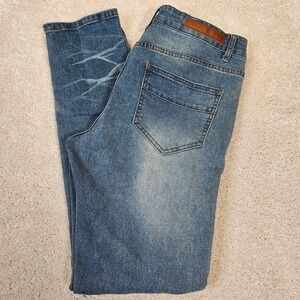 M Society Politically Incorrect Mens Distressed Patchwork Jeans 34x34 Streetwear